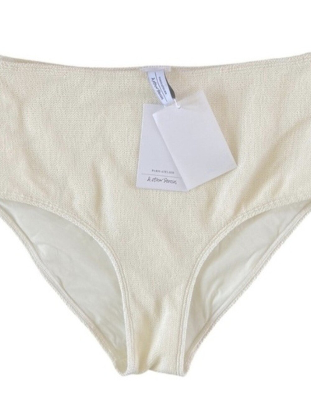 & Other Stories High Waisted Textured Bikini Bottom Cream NWT